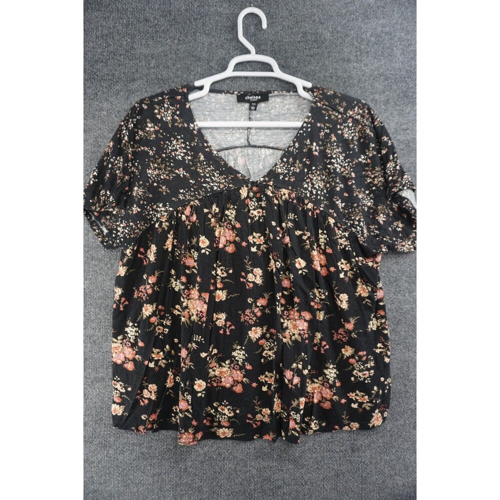 Chelsea Studio Floral Babydoll Blouse Top Womens Large 18/20 V-Neck Boho